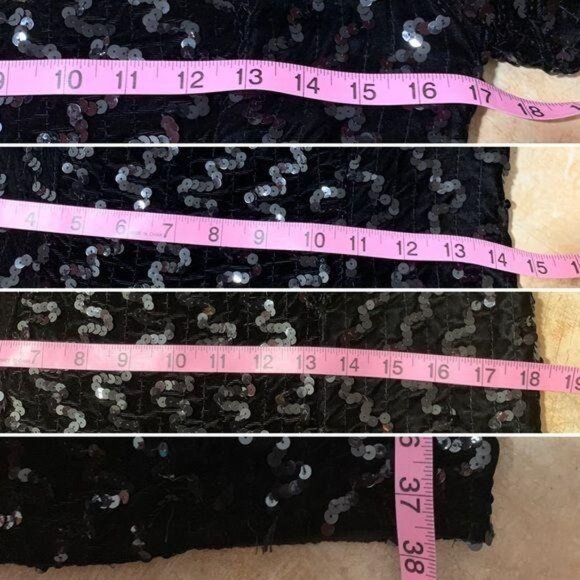 Vintage Zum Zum Black Dress Size Small Velvet Sequin Metallic Short Sleeves - Picture 8 of 9